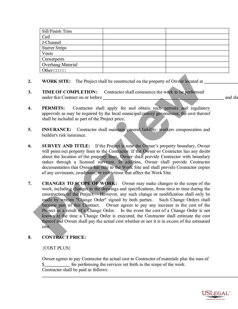 page 1 Siding Contract for Contractor preview