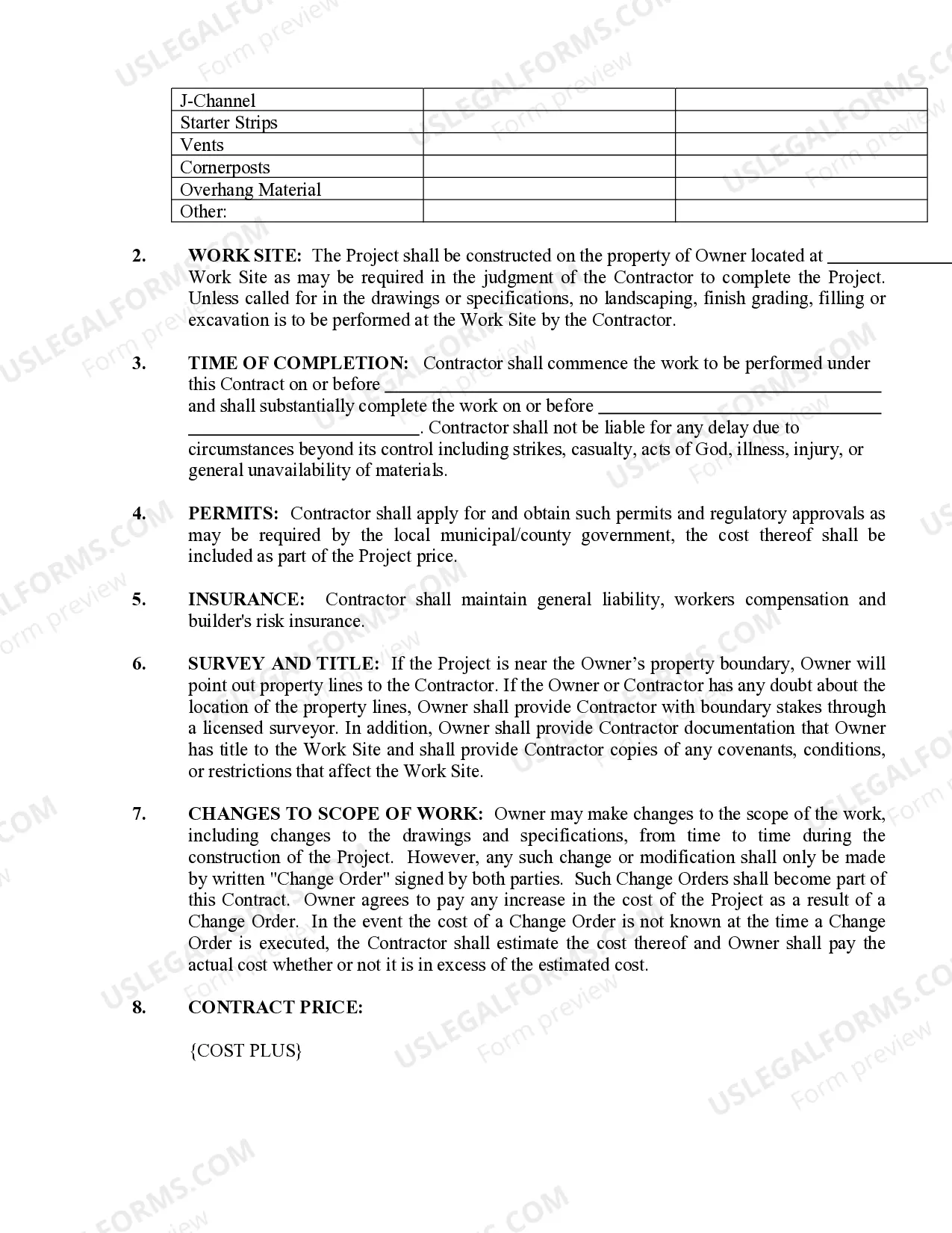 Preview Siding Contract for Contractor