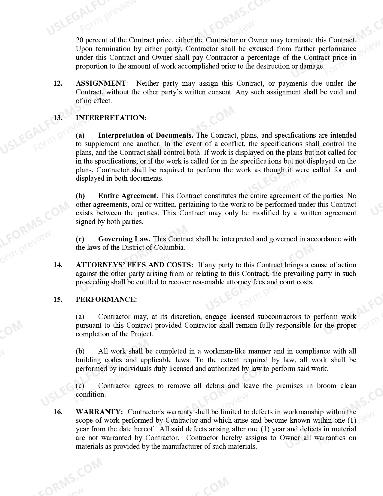 Preview Drainage Contract for Contractor