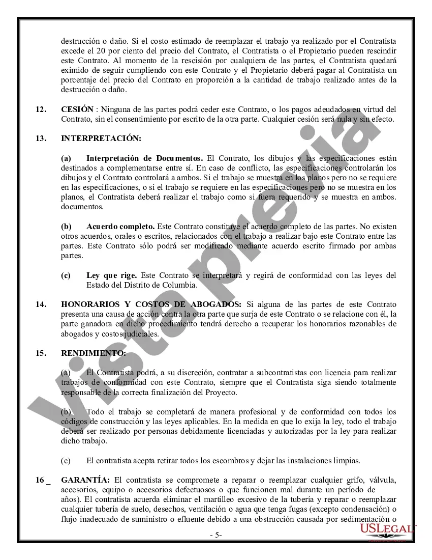Preview Contrato de plomería para contratista