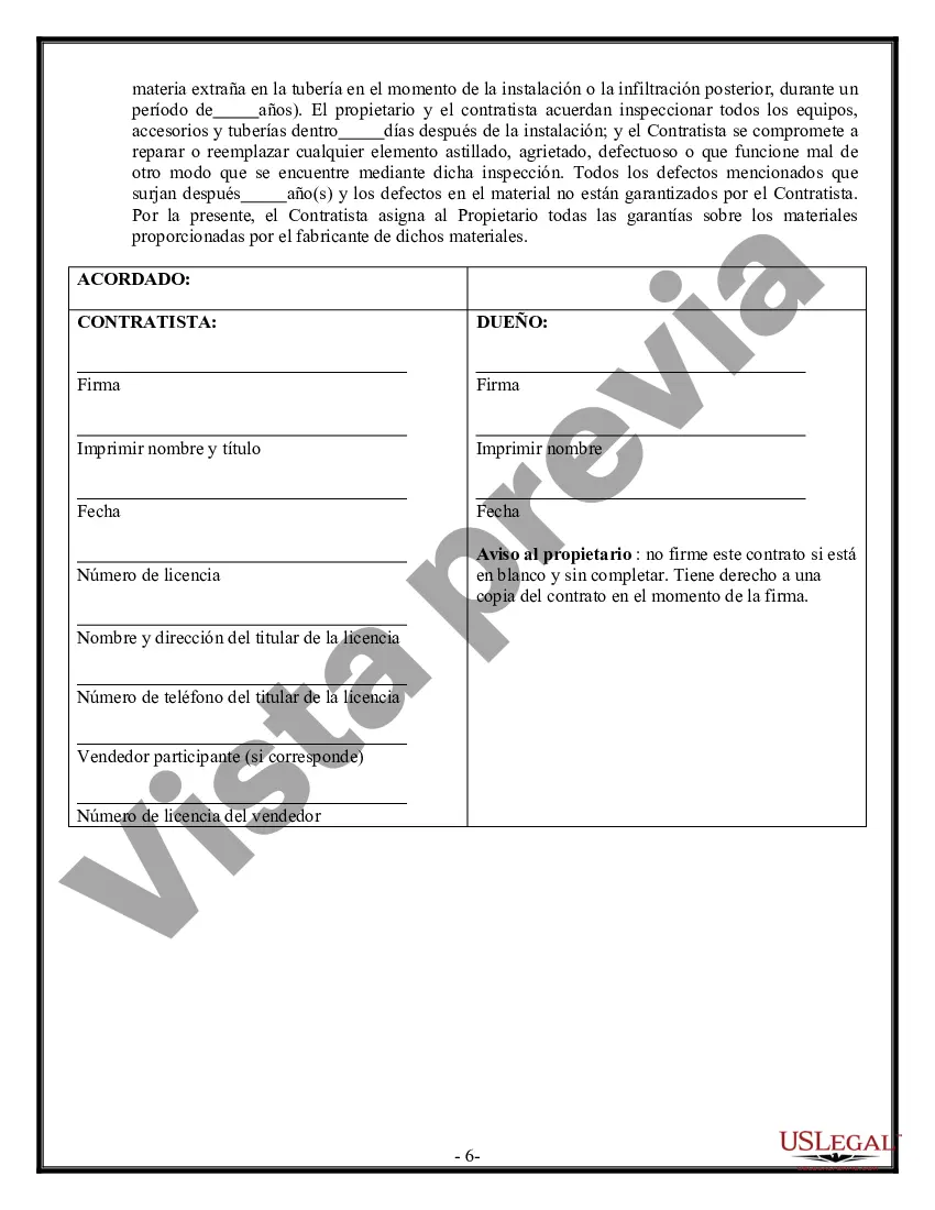 Preview Contrato de plomería para contratista