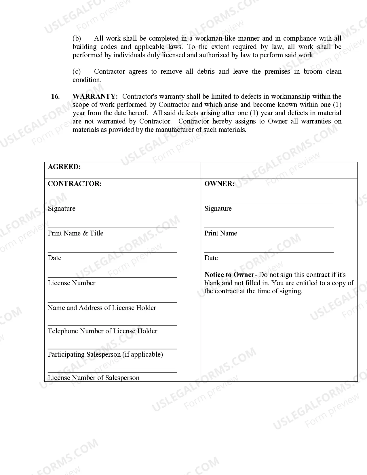 Preview Brick Mason Contract for Contractor