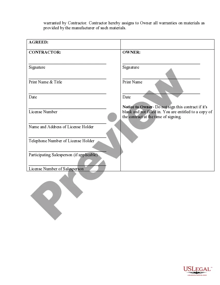Preview Roofing Contract for Contractor