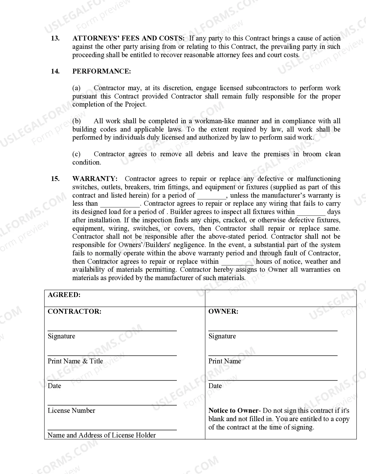 Preview Electrical Contract for Contractor