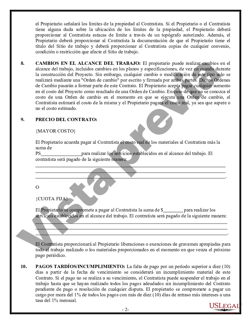 Preview Costo del contrato de construcción más o tarifa fija