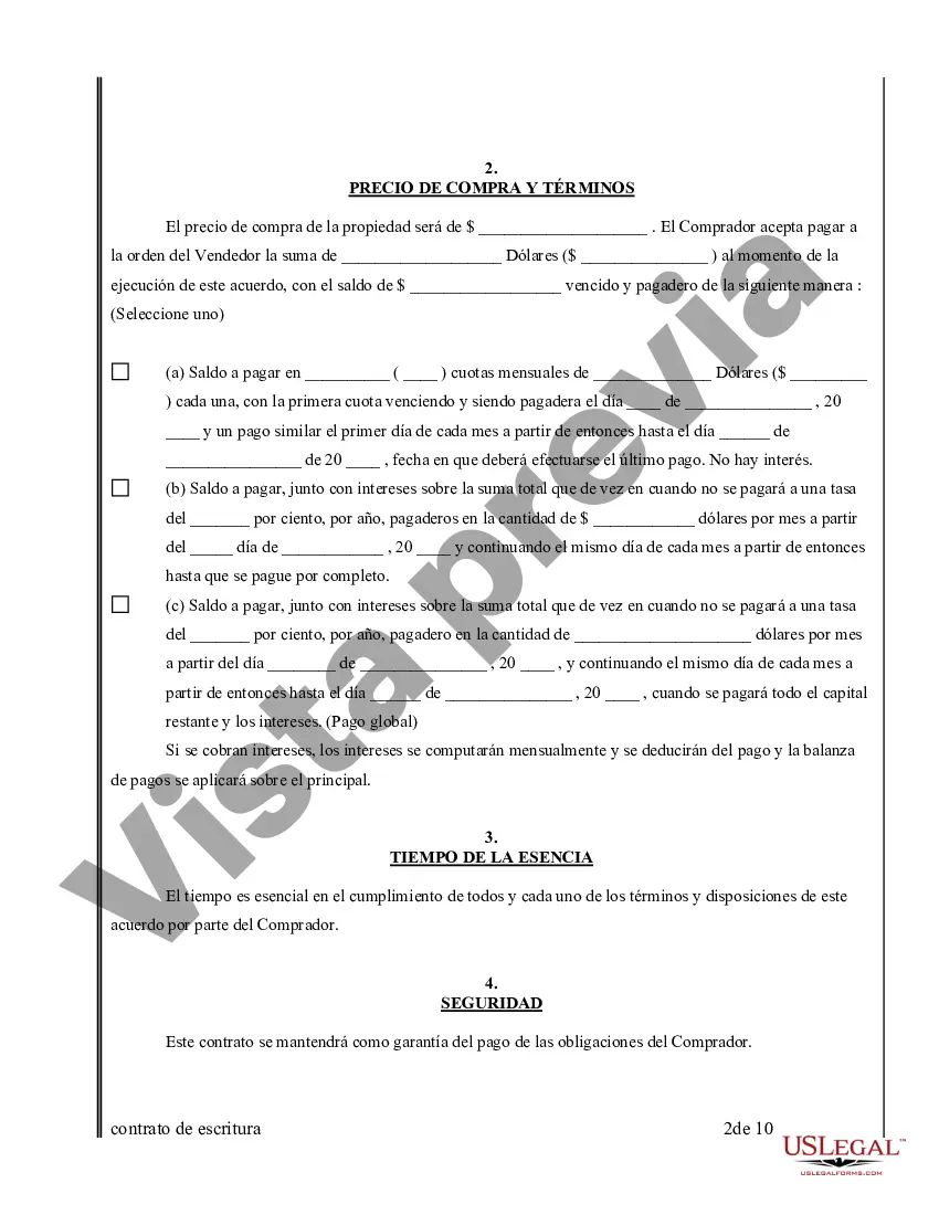 Preview Acuerdo o Contrato de Escritura de Venta y Compra de Bienes Raíces a/k/a Terreno o Contrato de Ejecución