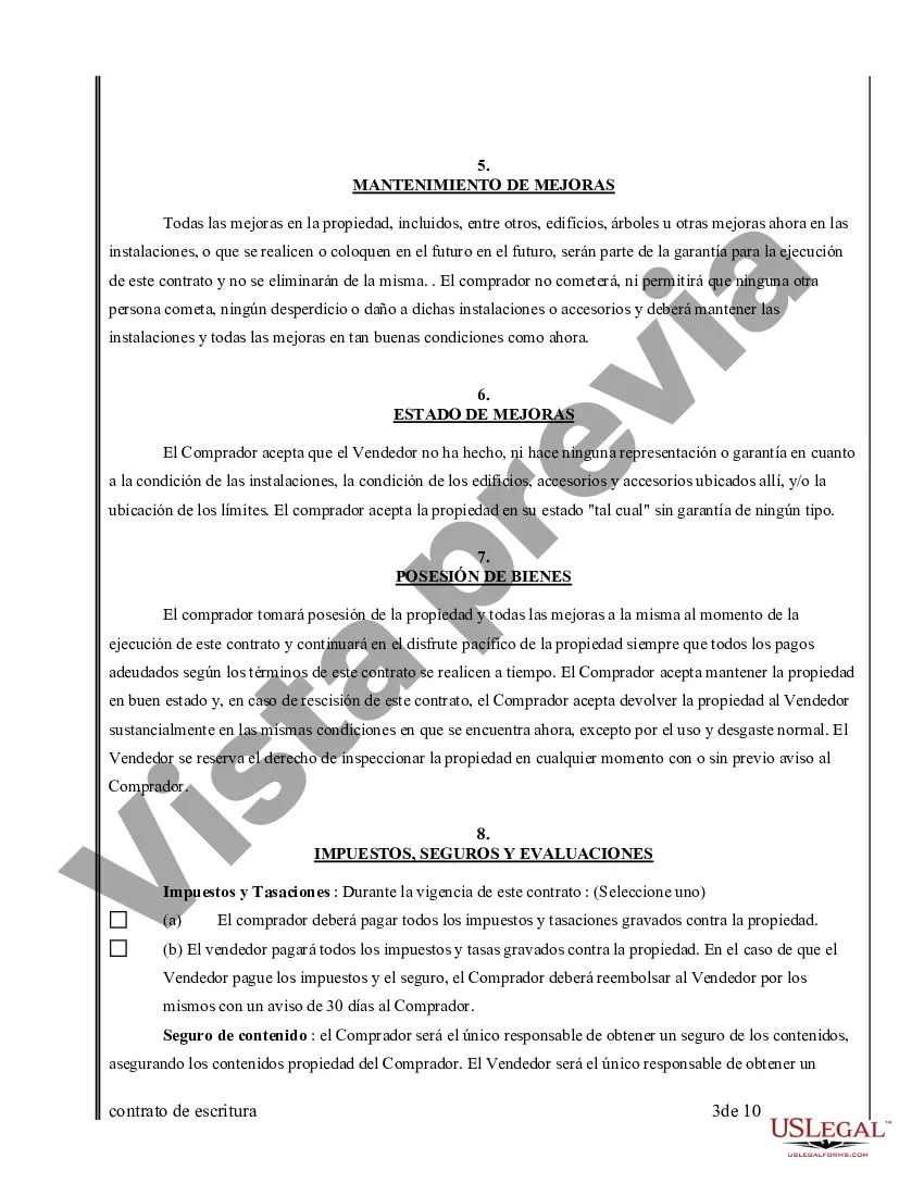 Preview Acuerdo o Contrato de Escritura de Venta y Compra de Bienes Raíces a/k/a Terreno o Contrato de Ejecución