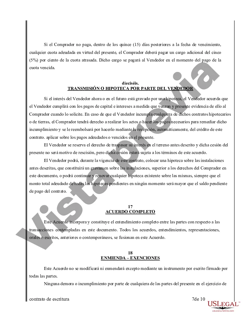 Preview Acuerdo o Contrato de Escritura de Venta y Compra de Bienes Raíces a/k/a Terreno o Contrato de Ejecución