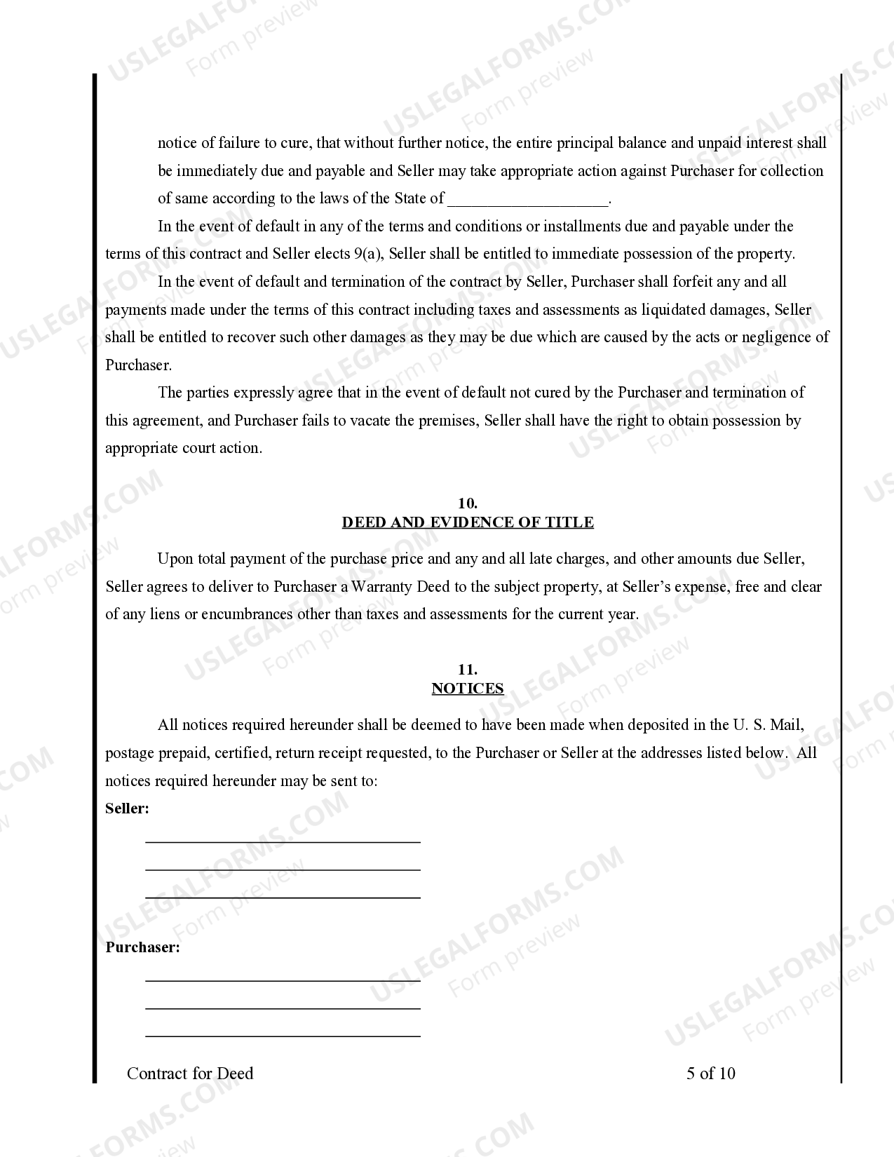 District of Columbia Agreement or Contract for Deed for Sale and