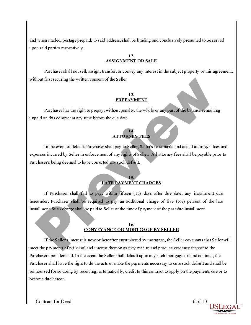 Preview Agreement or Contract for Deed for Sale and Purchase of Real Estate a/k/a Land or Executory Contract