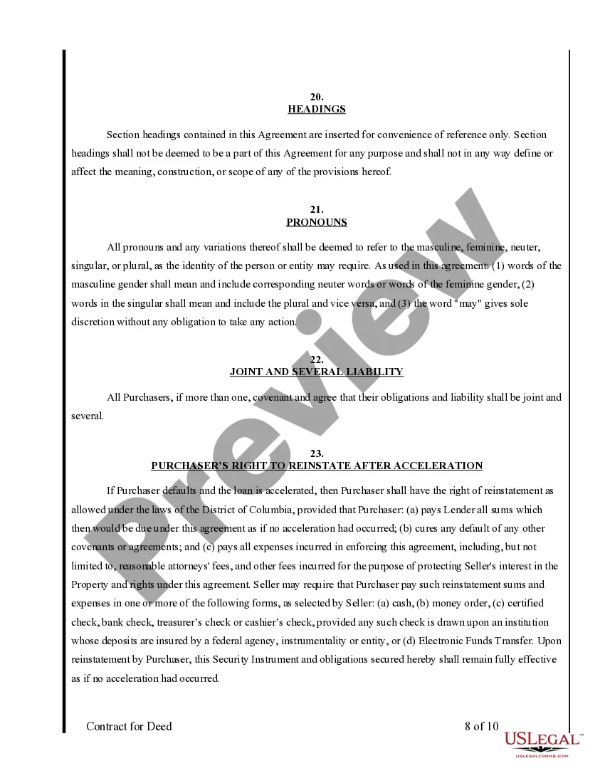 Preview Agreement or Contract for Deed for Sale and Purchase of Real Estate a/k/a Land or Executory Contract