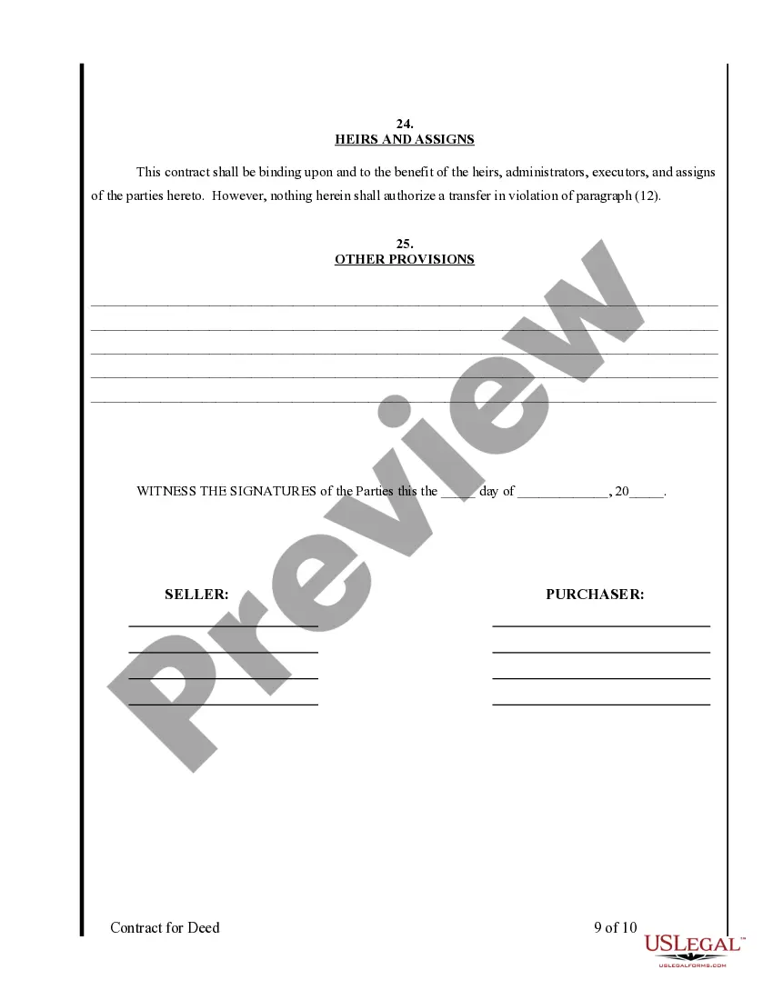 Preview Agreement or Contract for Deed for Sale and Purchase of Real Estate a/k/a Land or Executory Contract