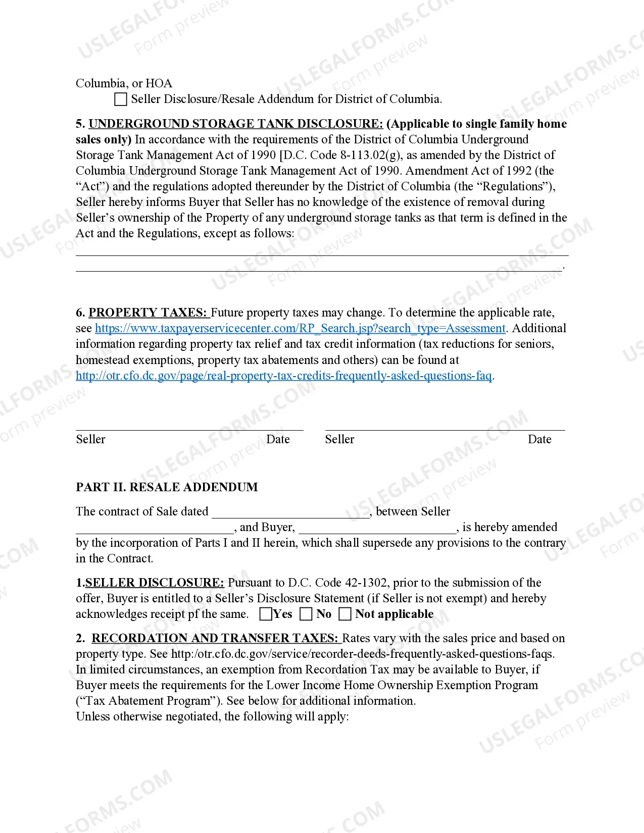 Preview Jurisdictional Disclosure and Addendum to Sale Contract for District of Columbia