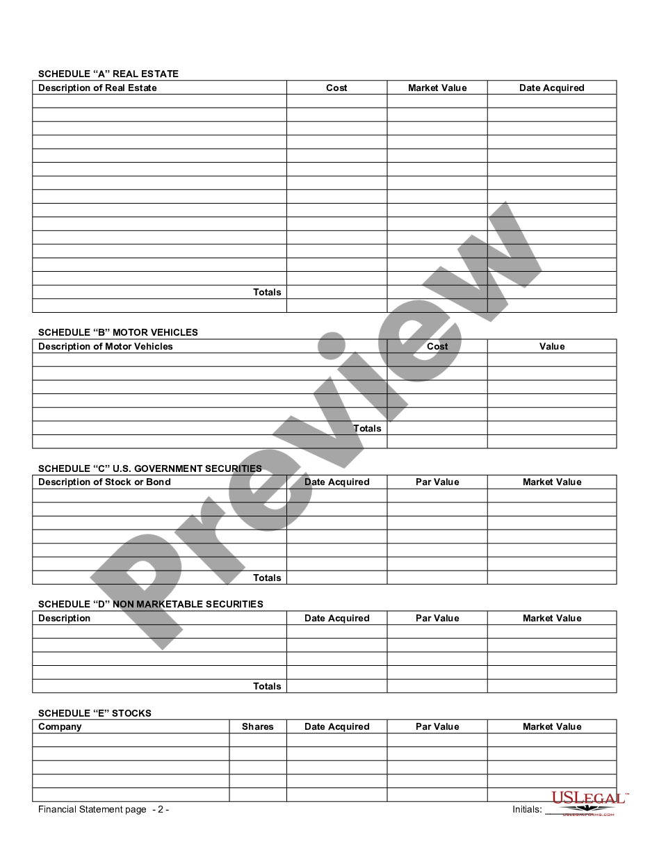 page 2 Financial Statements only in Connection with Prenuptial Premarital Agreement preview