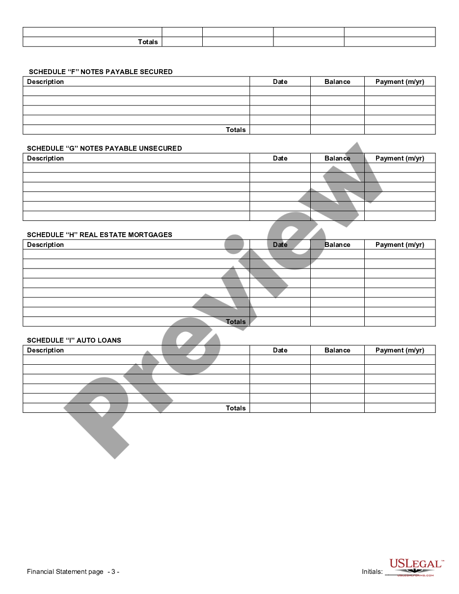page 3 Financial Statements only in Connection with Prenuptial Premarital Agreement preview