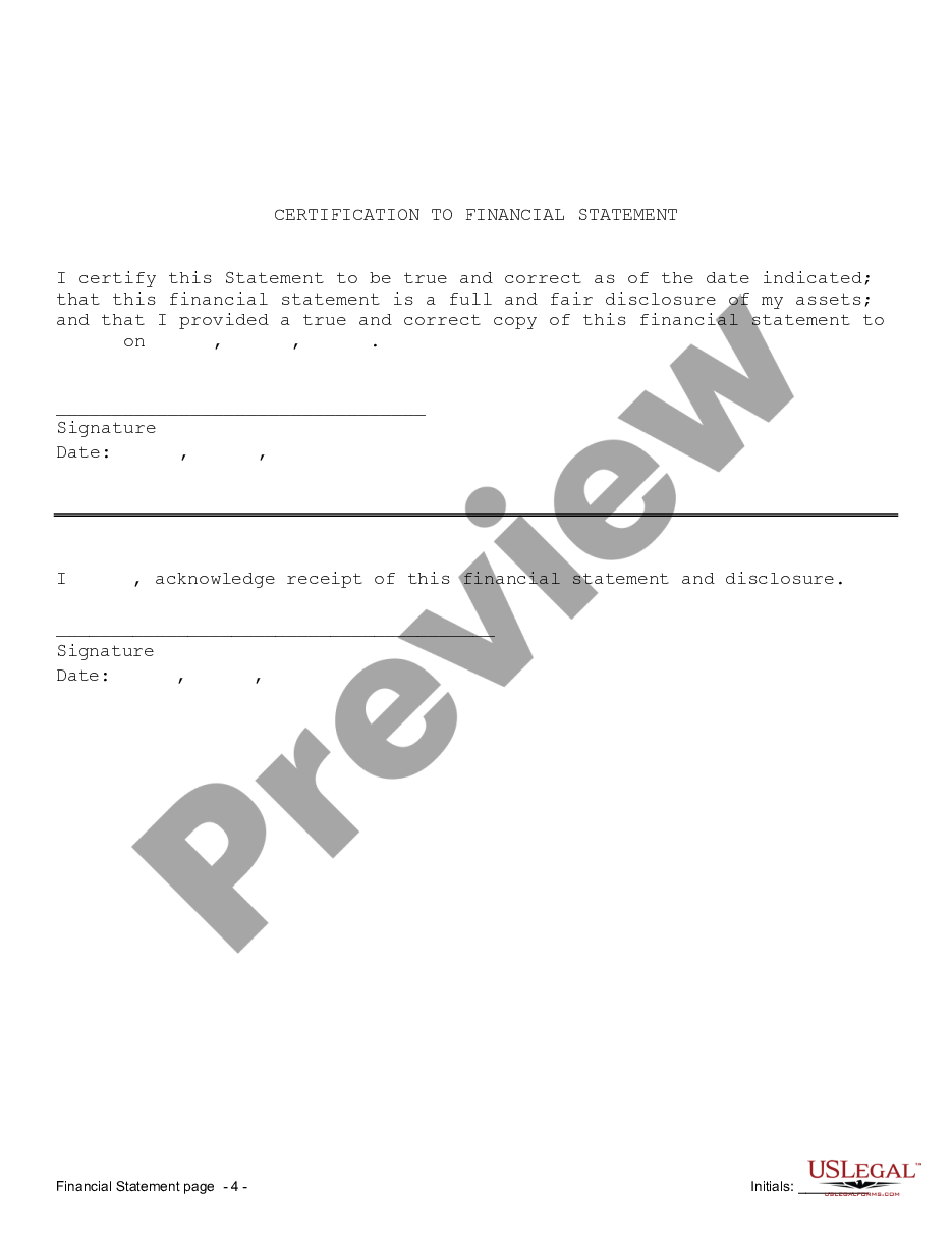 page 4 Financial Statements only in Connection with Prenuptial Premarital Agreement preview