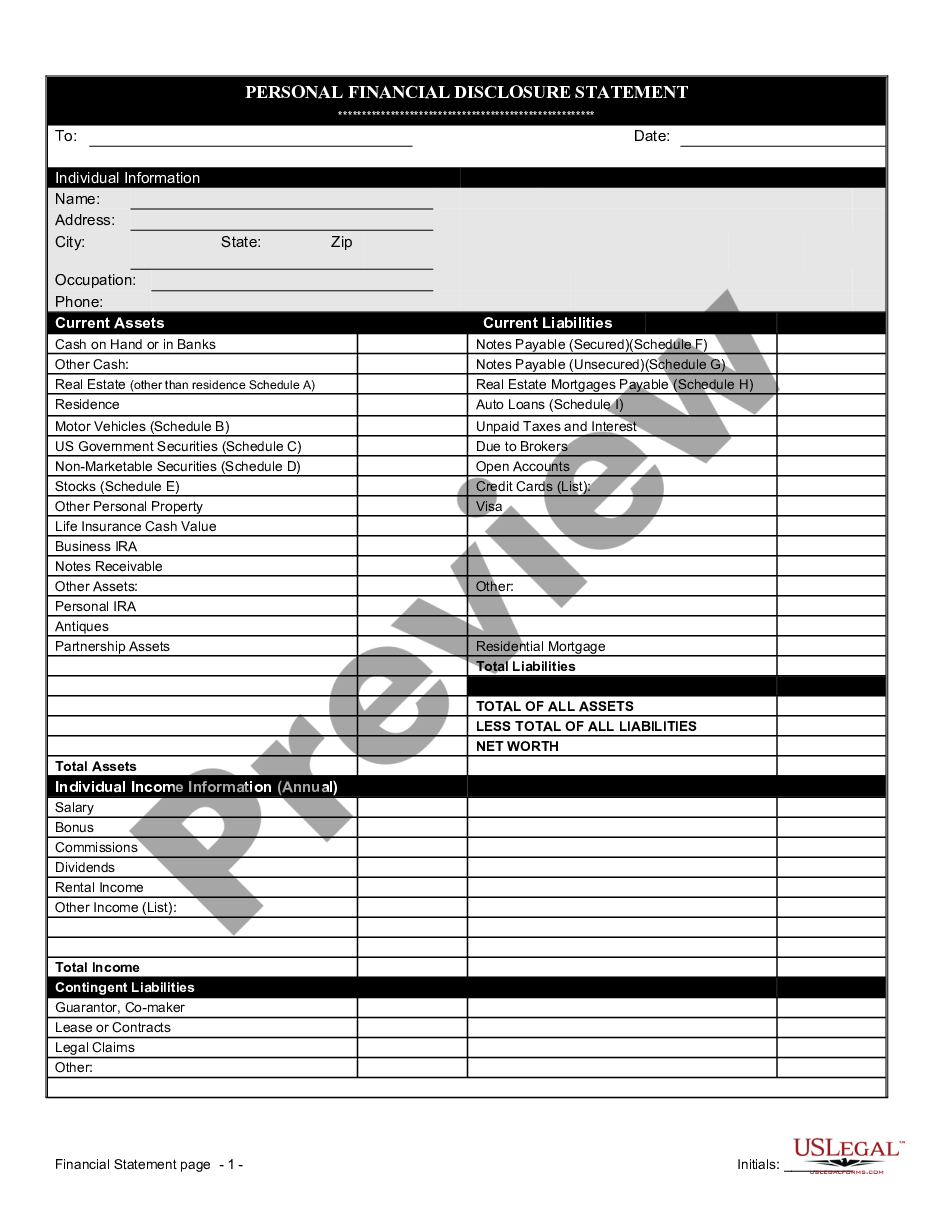 page 5 Financial Statements only in Connection with Prenuptial Premarital Agreement preview