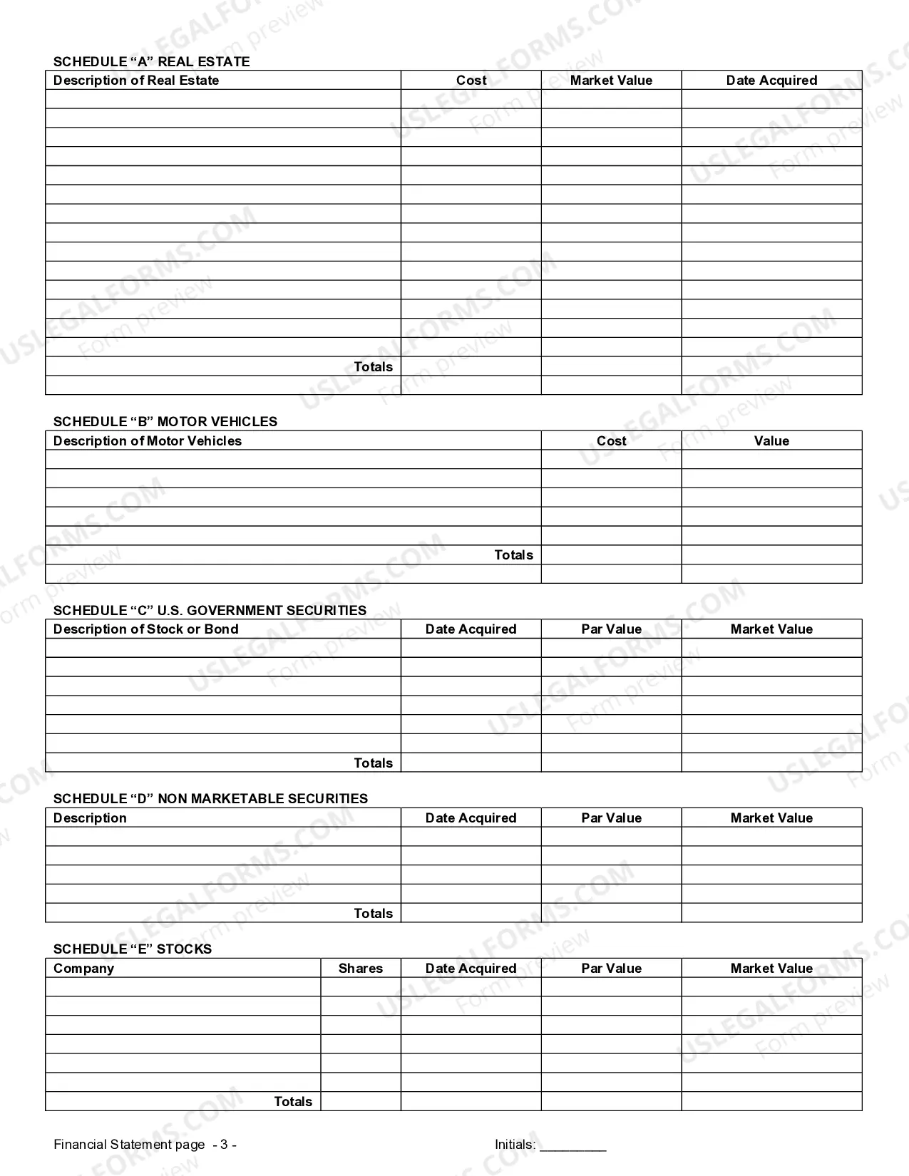 Preview Financial Statements only in Connection with Prenuptial Premarital Agreement