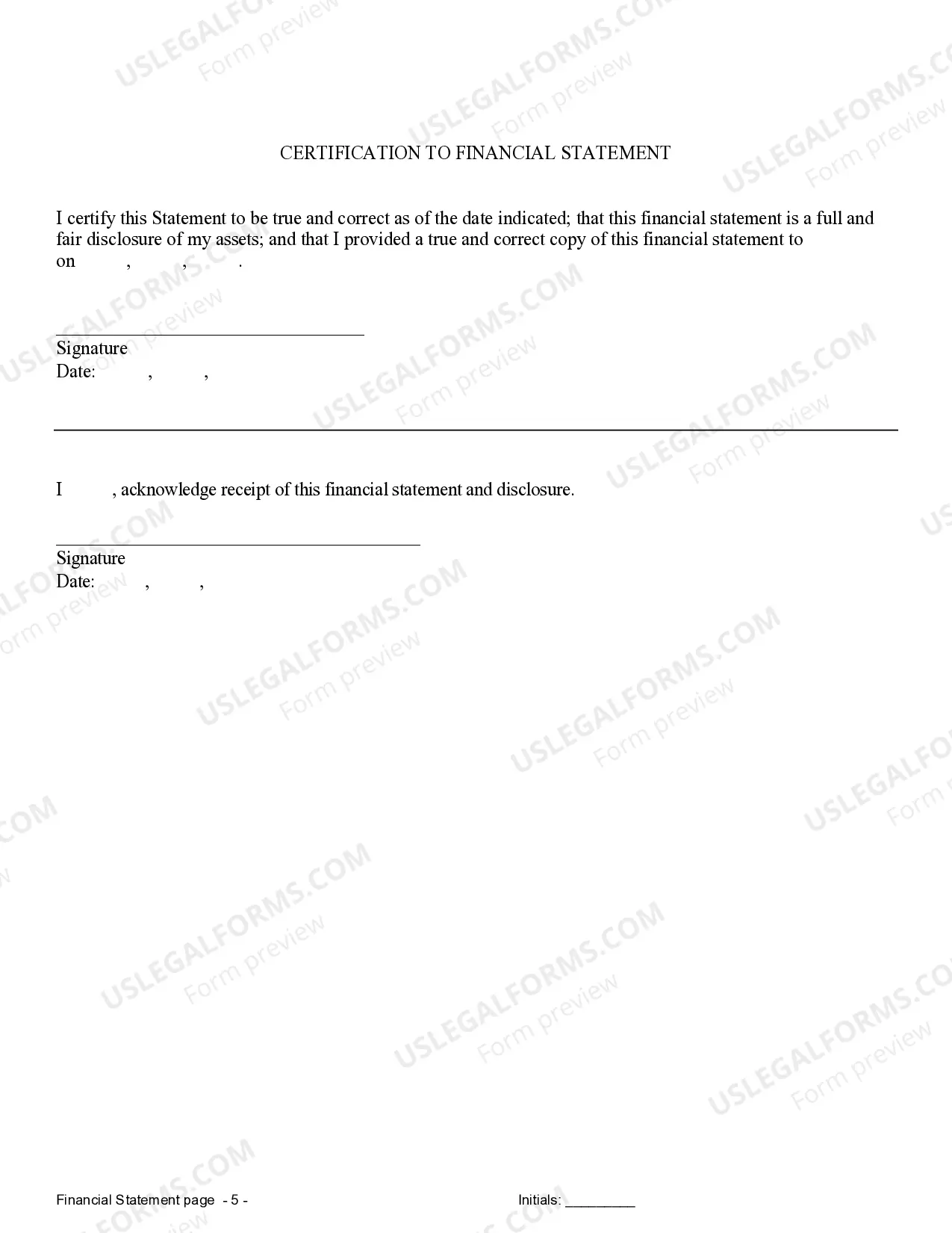 Preview Financial Statements only in Connection with Prenuptial Premarital Agreement