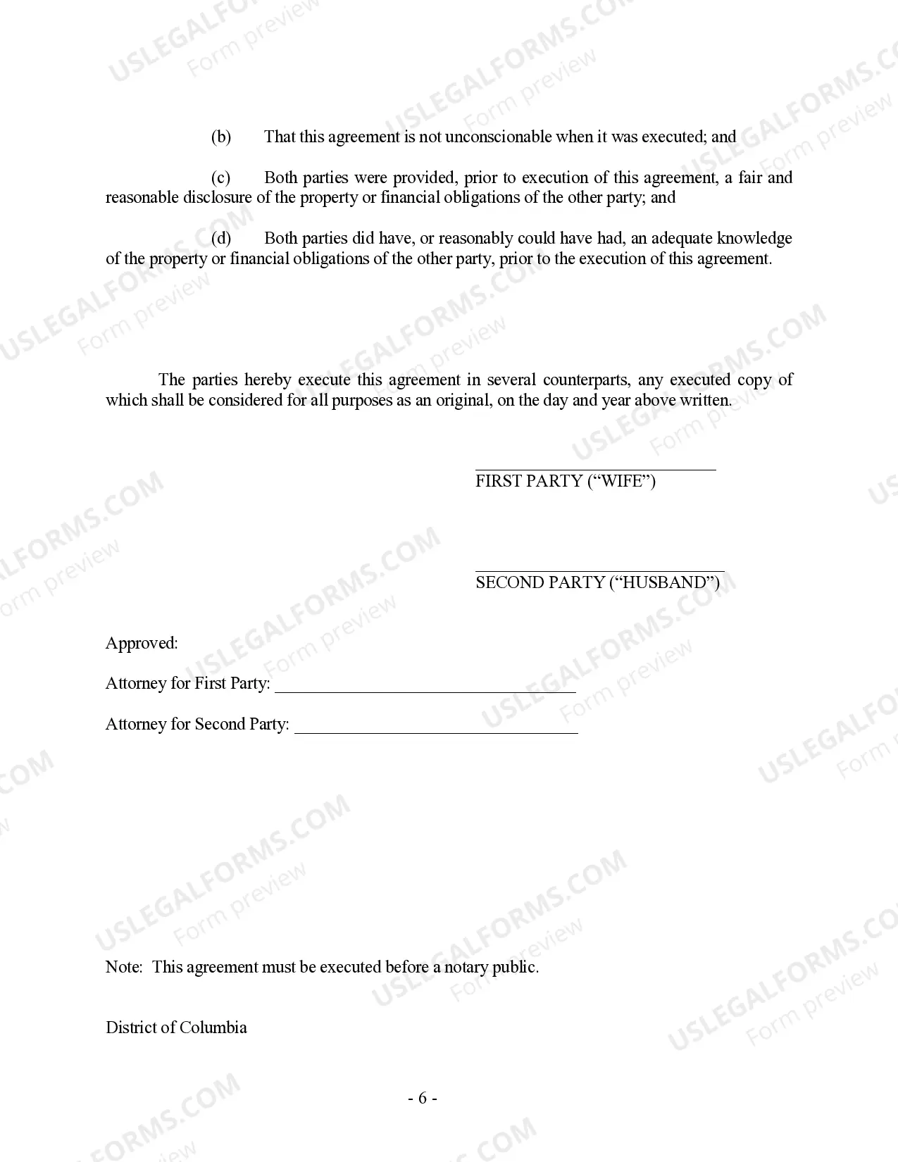 Preview DC Prenuptial Premarital Agreement with Financial Statements