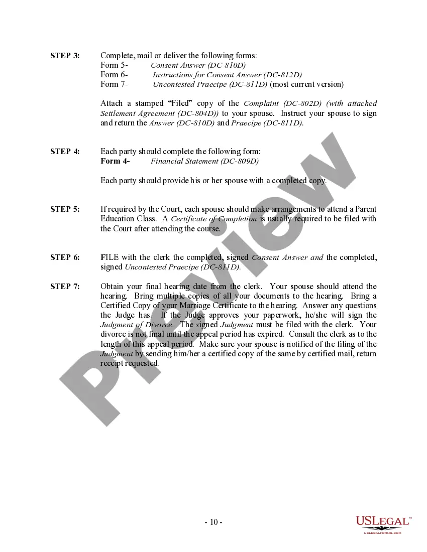 Get District of Columbia No-Fault Agreed Uncontested Divorce Package for Dissolution of Marriage for people with Minor Children Preview District of Columbia No-Fault Agreed Uncontested Divorce Package for Dissolution of Marriage for people with Minor Children