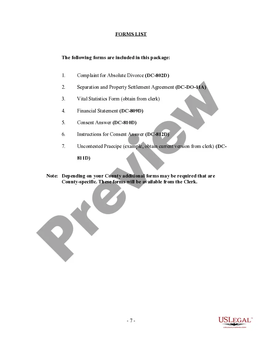Get District of Columbia No-Fault Agreed Uncontested Divorce Package for Dissolution of Marriage for people with Minor Children Preview District of Columbia No-Fault Agreed Uncontested Divorce Package for Dissolution of Marriage for people with Minor Children