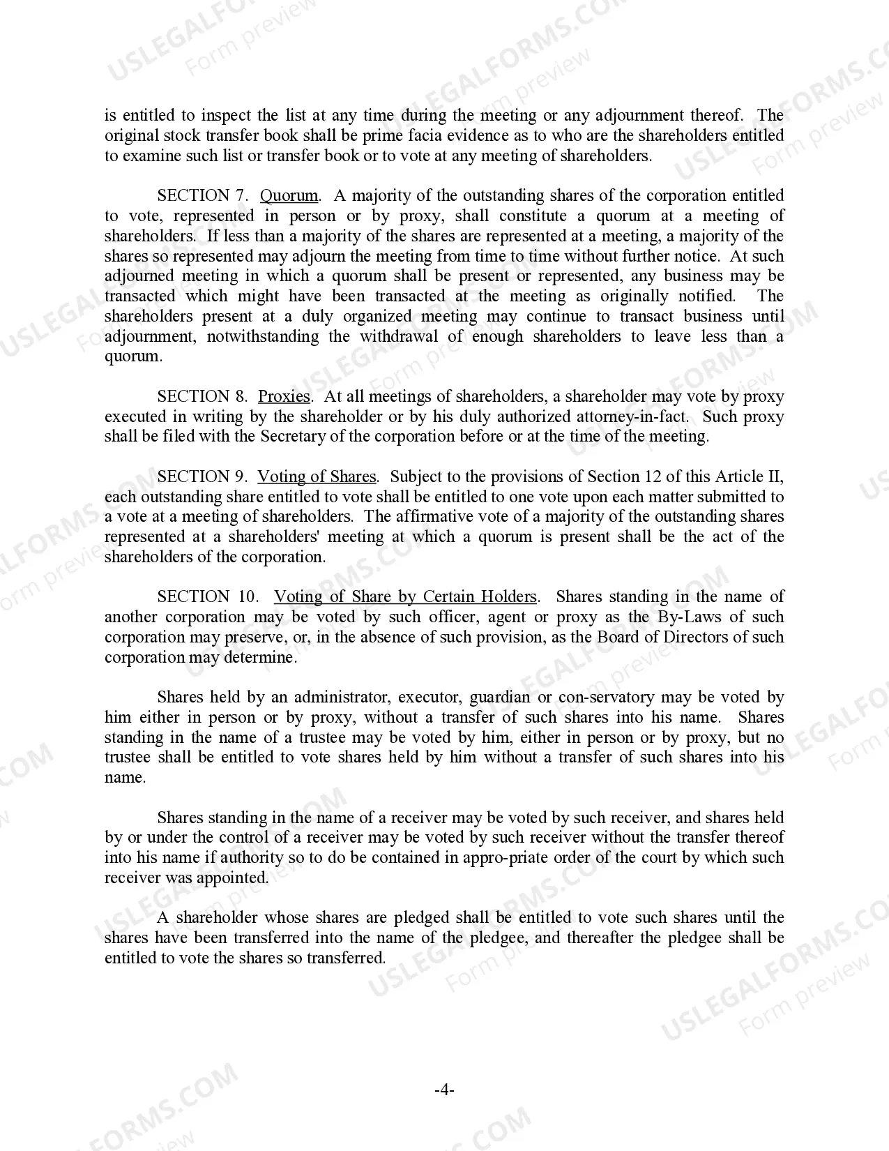 Preview District of Columbia Bylaws for Corporation