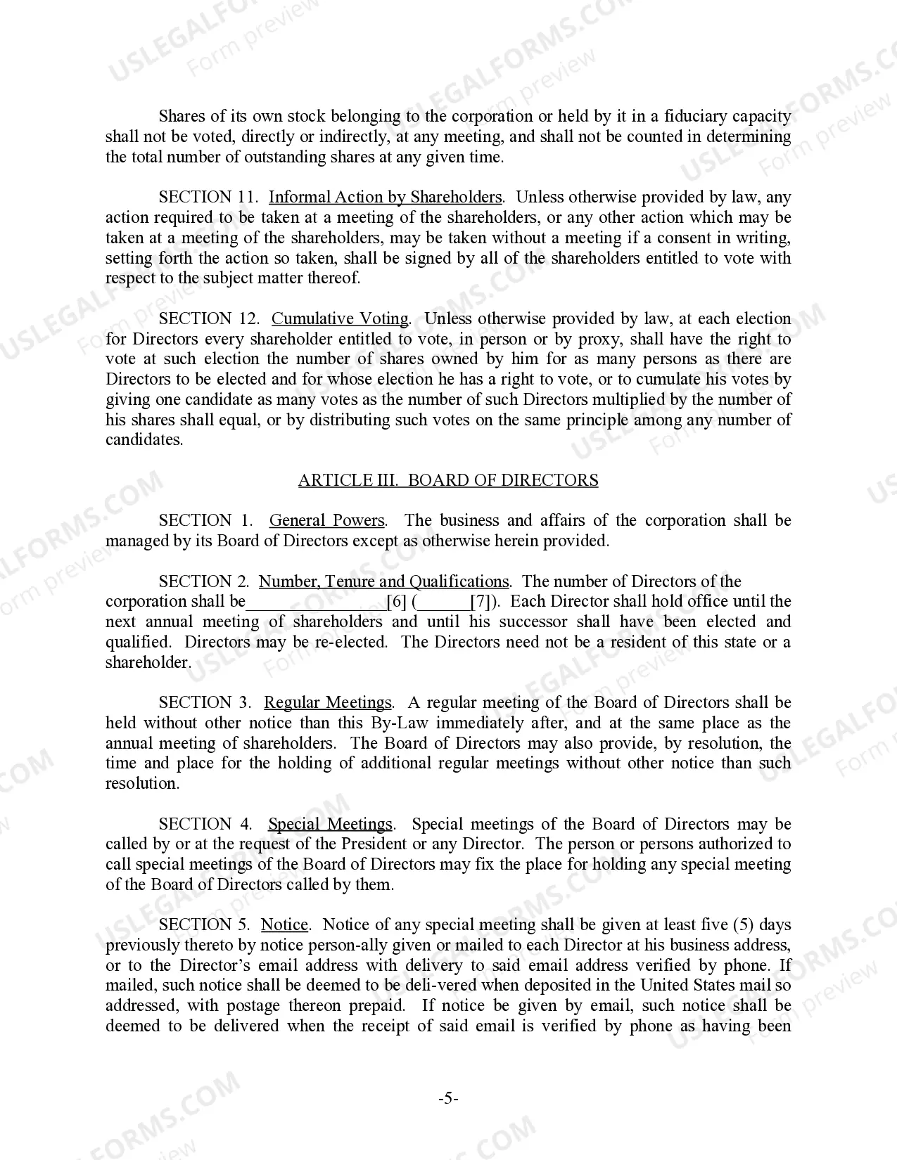 Preview District of Columbia Bylaws for Corporation