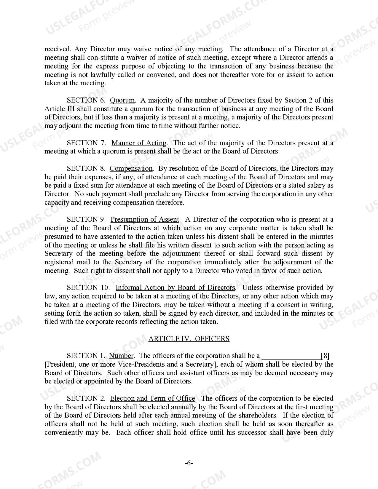 Preview District of Columbia Bylaws for Corporation