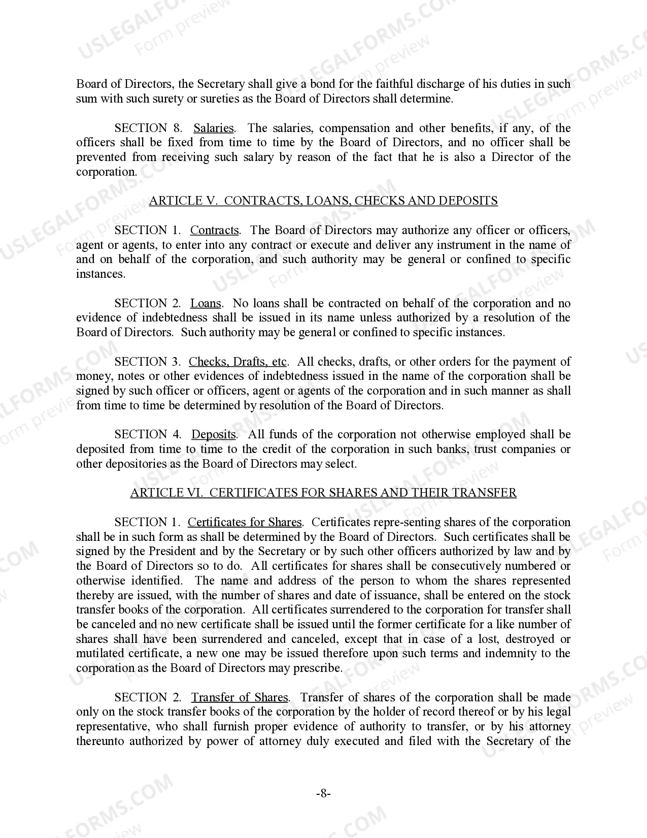 Preview District of Columbia Bylaws for Corporation