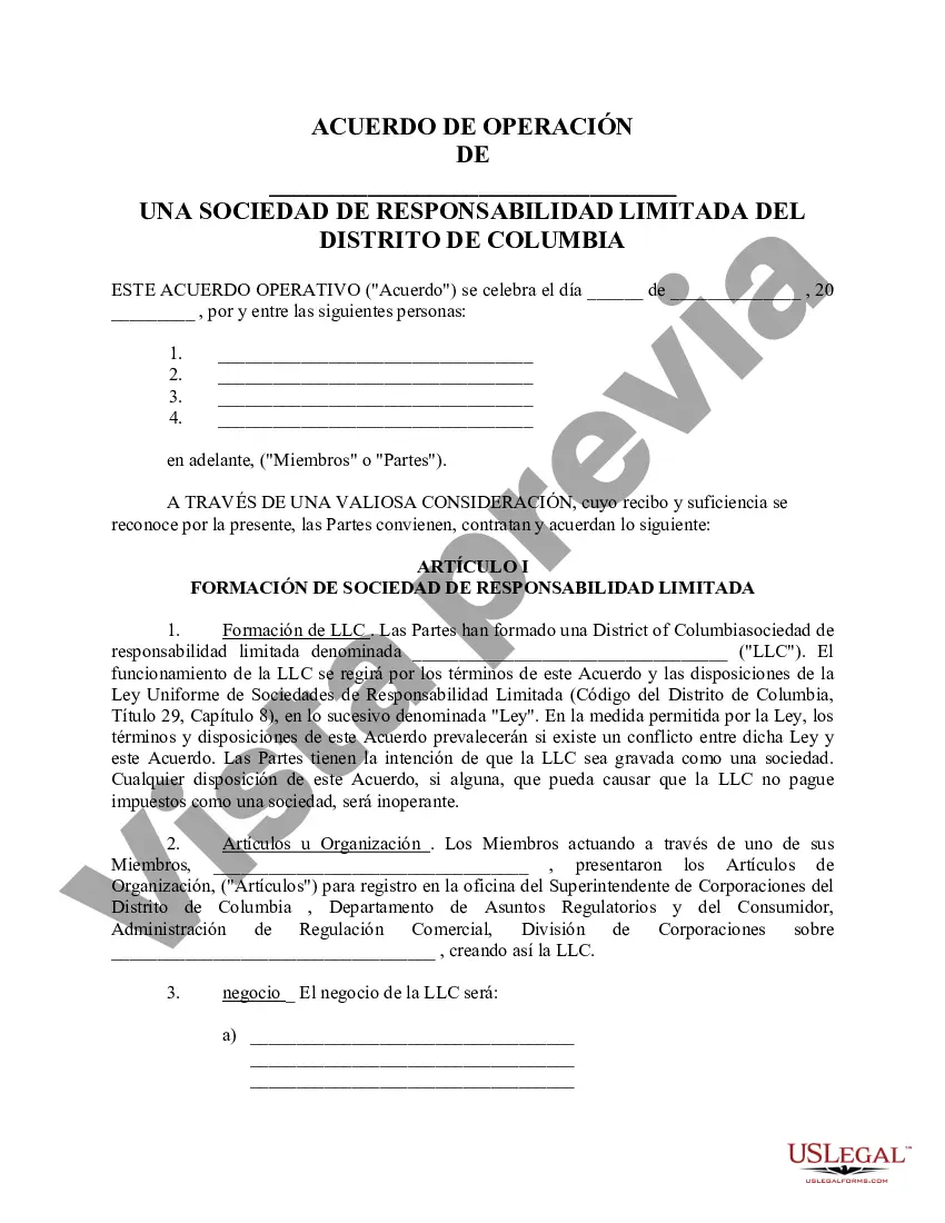 Preview Acuerdo Operativo de Sociedad de Responsabilidad Limitada LLC