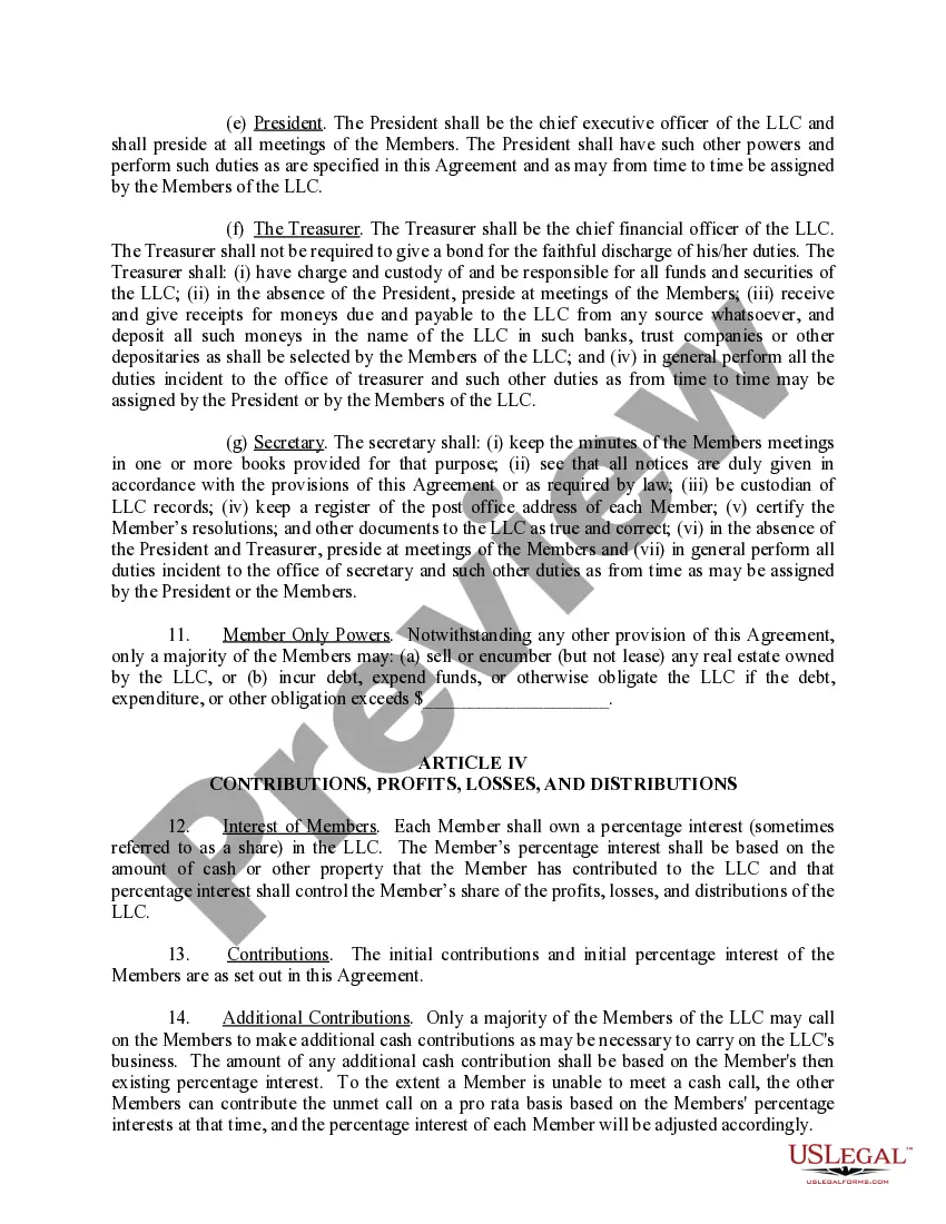 Preview Limited Liability Company LLC Operating Agreement