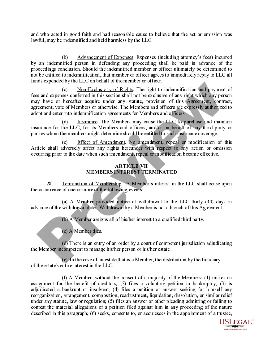 Preview Limited Liability Company LLC Operating Agreement