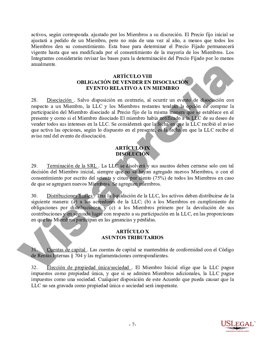 Preview Acuerdo Operativo LLC de Sociedad de Responsabilidad Limitada de Miembro Único
