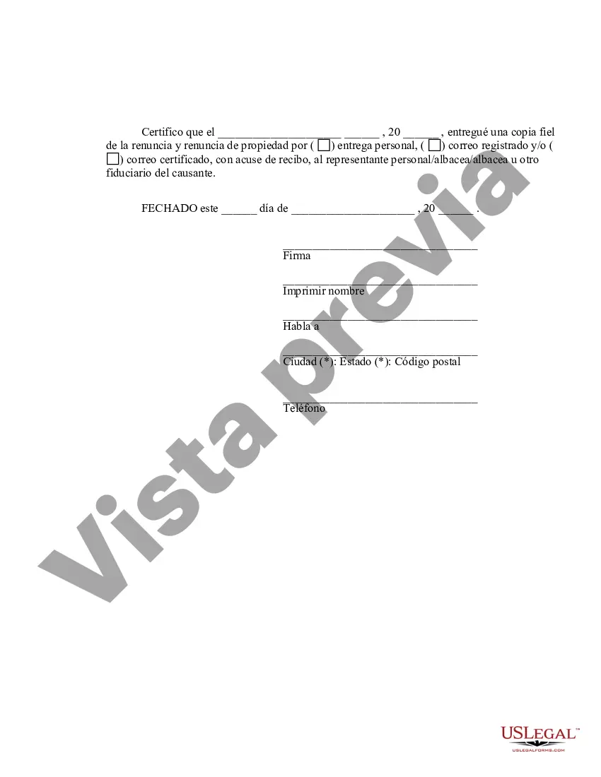 Preview Distrito de Columbia Renuncia y renuncia de propiedad recibida por sucesión intestada