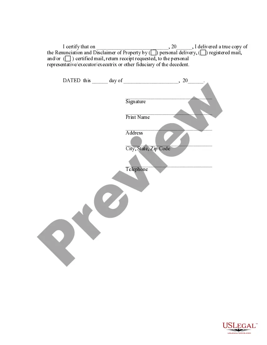Get District of Columbia Renunciation And Disclaimer of Property received by Intestate Succession Preview District of Columbia Renunciation And Disclaimer of Property received by Intestate Succession