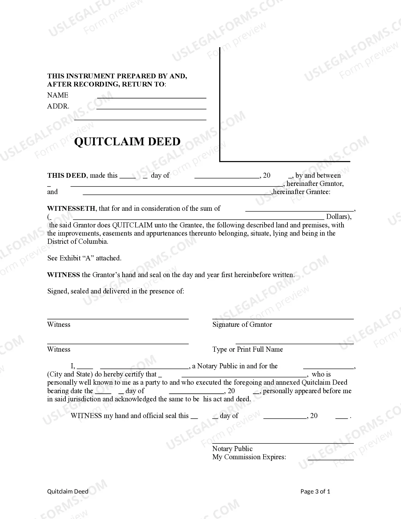 Preview Quitclaim Deed - Individual to Individual