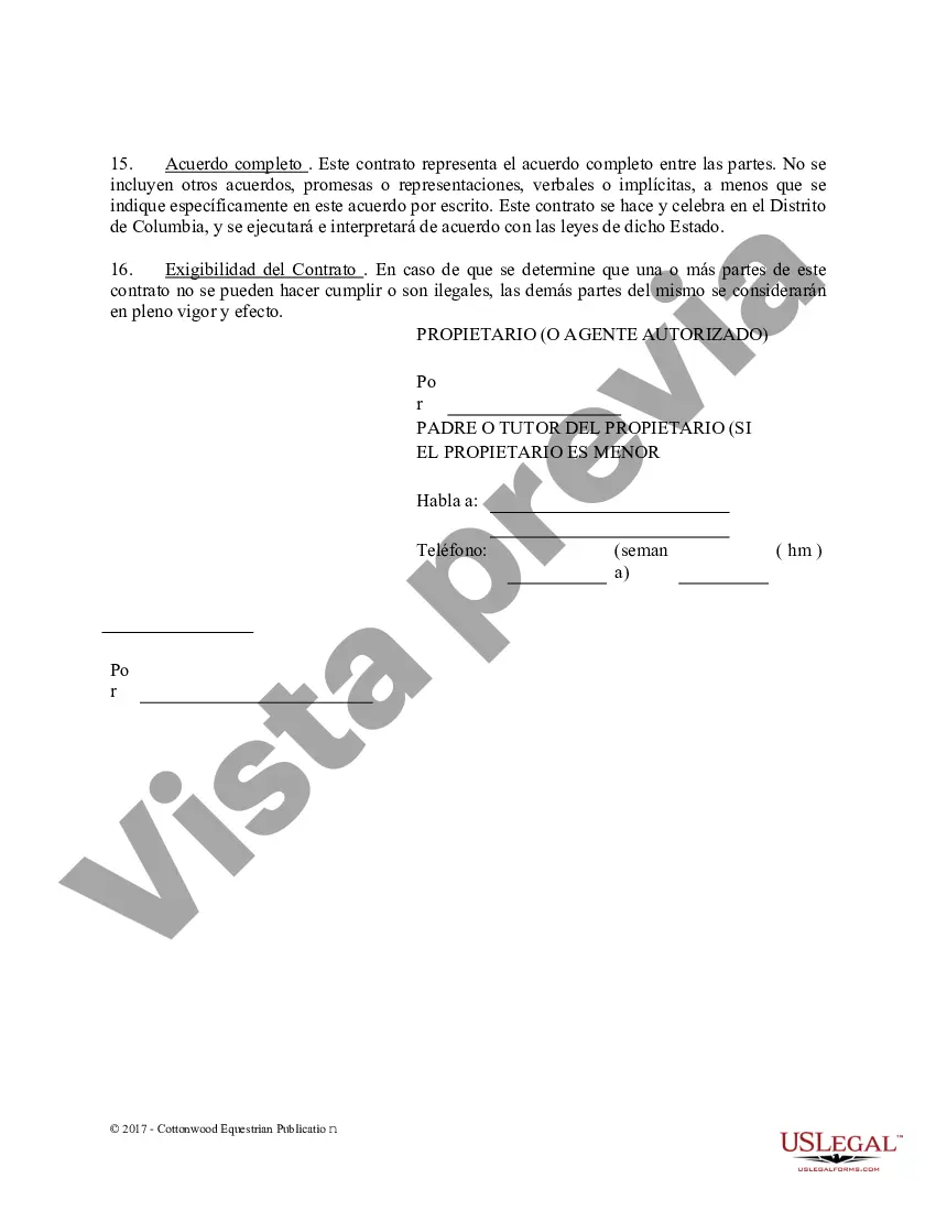 Preview Acuerdo de establo de embarque - Formularios equinos de caballos