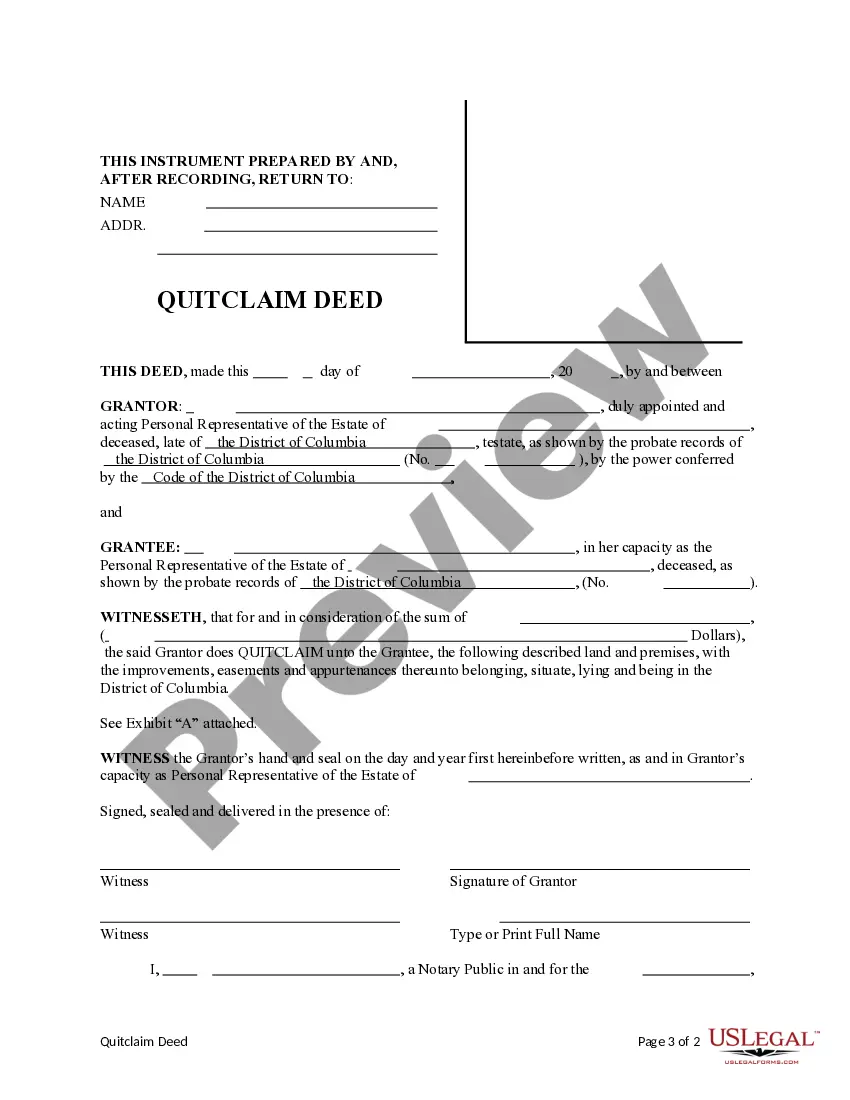 Get Quitclaim Deed from Personal Representative to a Decedent's Estate. Preview Quitclaim Deed from Personal Representative to a Decedent's Estate.