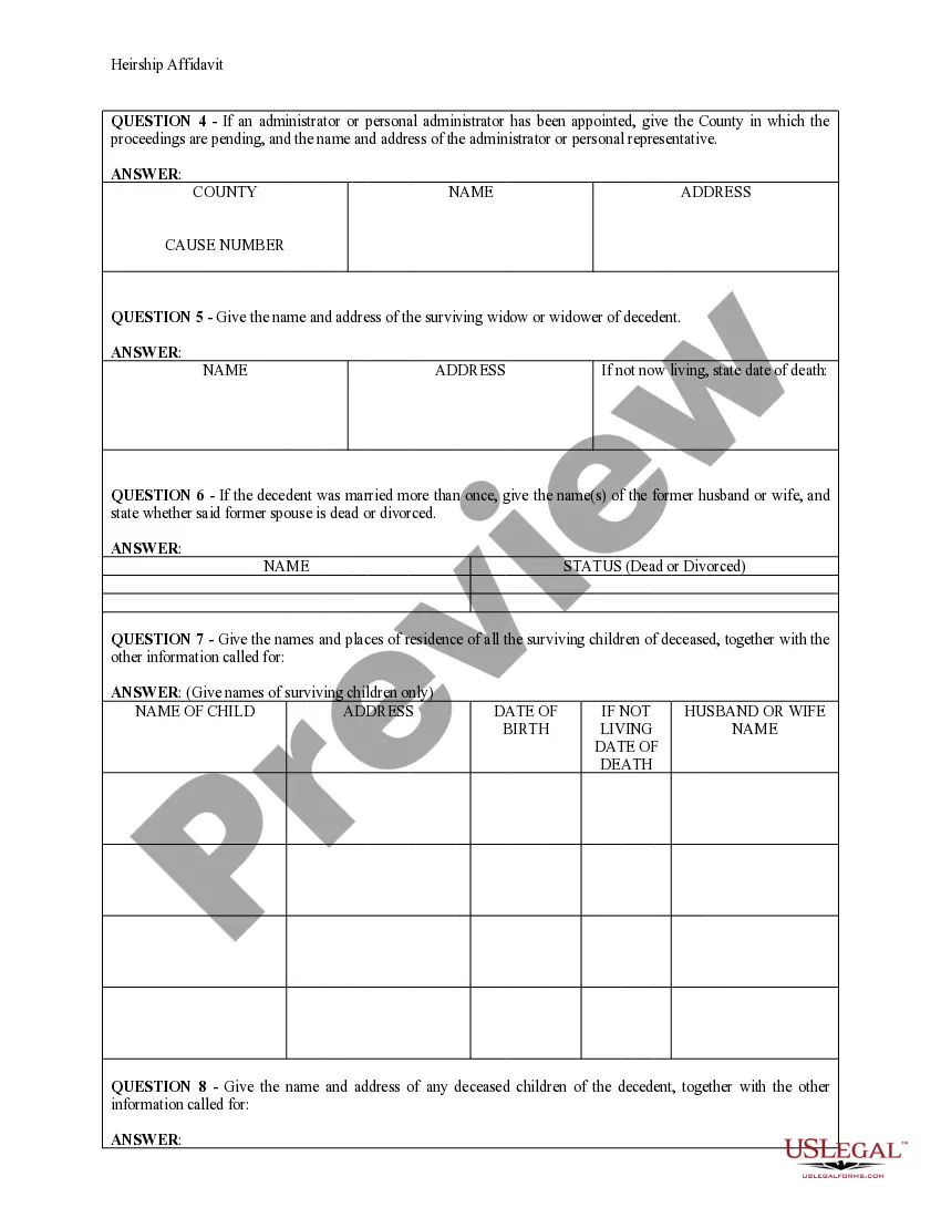 Get Heirship Affidavit - Descent Preview Heirship Affidavit - Descent