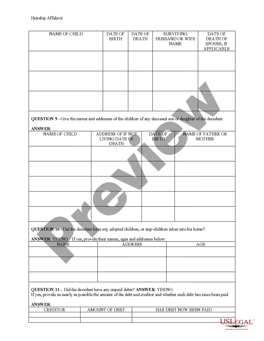 Get Heirship Affidavit - Descent Preview Heirship Affidavit - Descent
