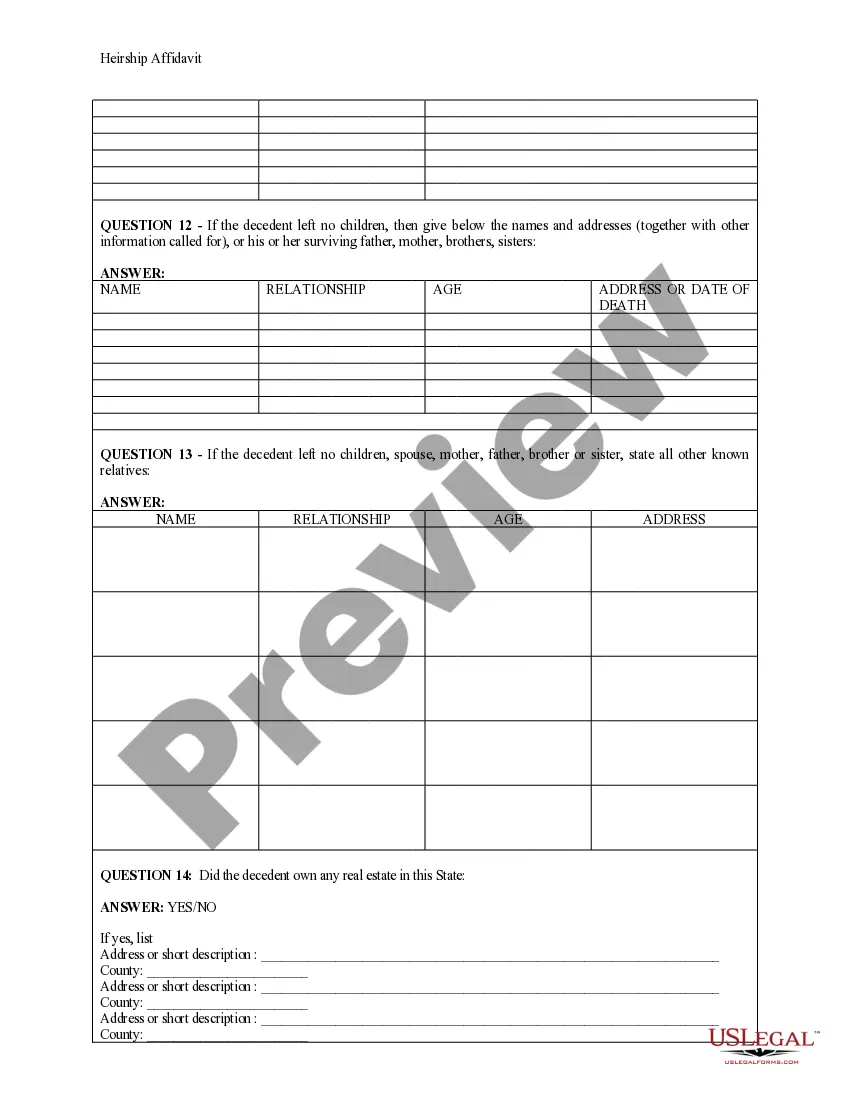 Get Heirship Affidavit - Descent Preview Heirship Affidavit - Descent