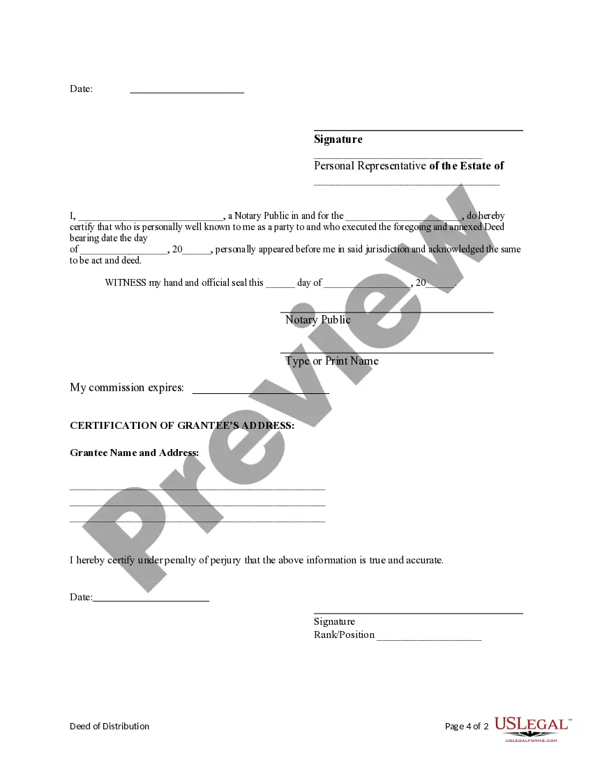 Get Deed of Distribution - Personal Representative to an Individual Preview Deed of Distribution - Personal Representative to an Individual