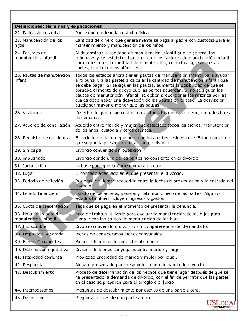 Preview Hoja de trabajo de divorcio y resumen de la ley para casos disputados o no disputados de más de 25 páginas - Formulario de entrevista de cliente ideal