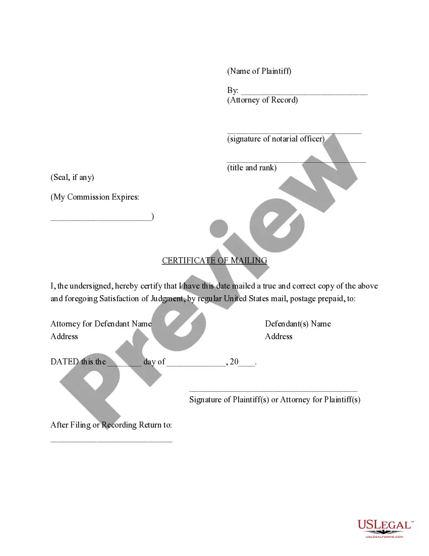 Preview District of Columbia Satisfaction of Judgment