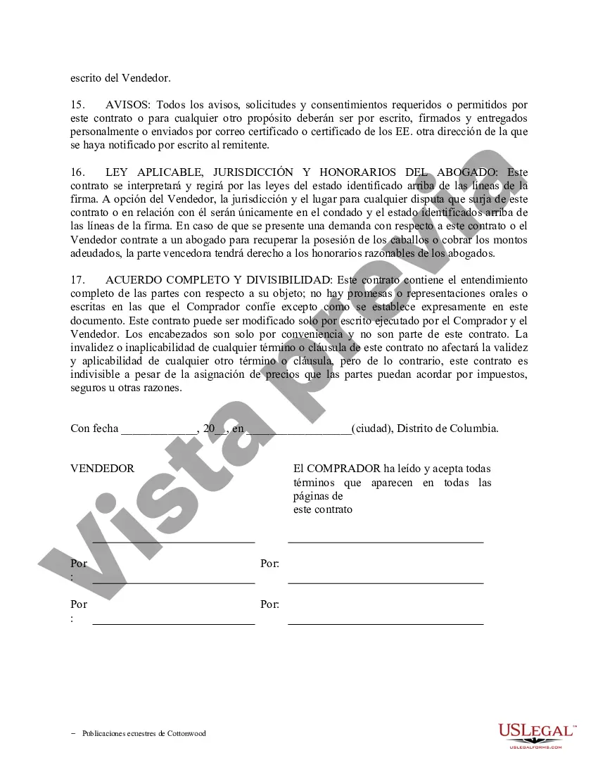 Preview Acuerdo de seguridad y compra a plazos sin garantías limitadas - Formularios equinos de caballos