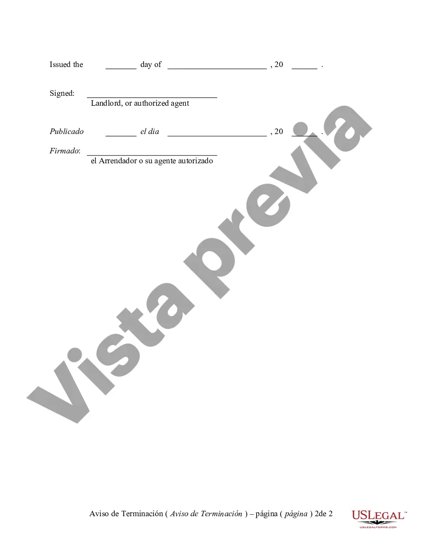 Preview Aviso de 30 días para rescindir el contrato de arrendamiento de mes a mes - Residencial del propietario al inquilino