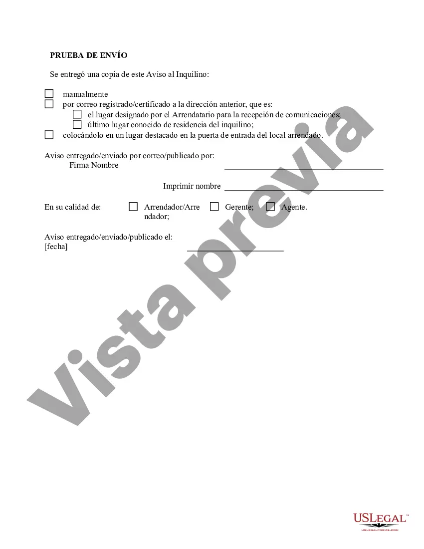 Preview Aviso de 30 días para rescindir el contrato de arrendamiento de mes a mes - Residencial del propietario al inquilino