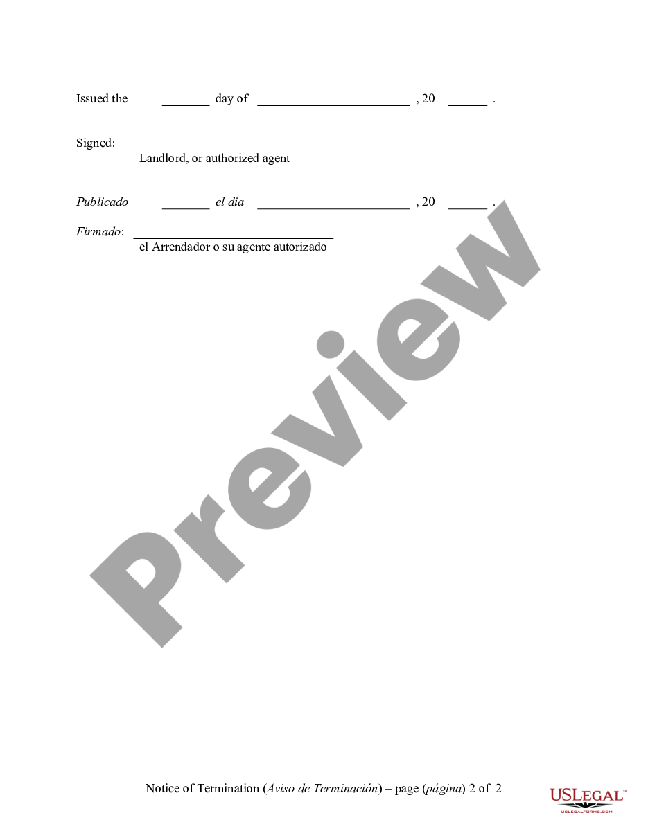 page 1 30 Day Notice to Terminate Month to Month Lease - Residential from Landlord to Tenant preview