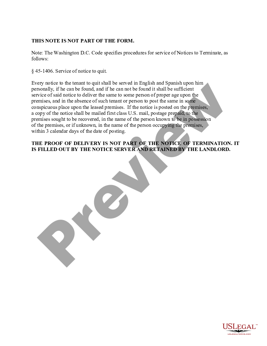 page 3 30 Day Notice to Terminate Month to Month Lease - Residential from Landlord to Tenant preview
